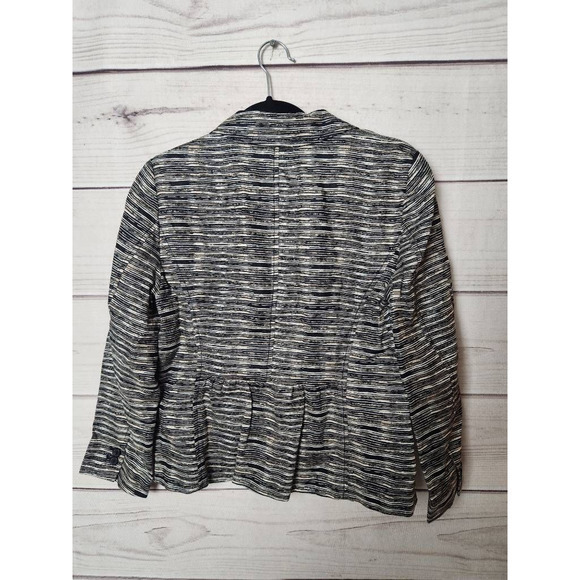 Ann Taylor Loft Womens Blazer Jacket Multicolor Striped Buttons Pleated Linen 4 - Picture 2 of 6